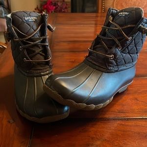 Sperry boots. Black, with side zipper.